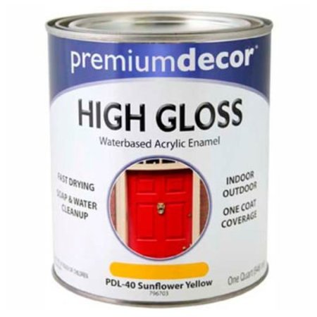 GENERAL PAINT Premium Dcor Waterborne Acrylic Enamel, Gloss Finish, Sunflower Yellow, Quart - 796703 796703